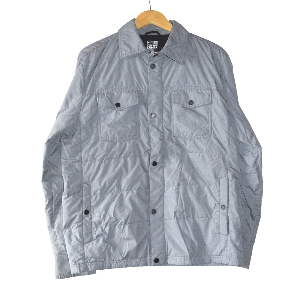 32 Degrees Heat Puffer Shirt Jacket Mens Medium Grey Excellent Down Insulated